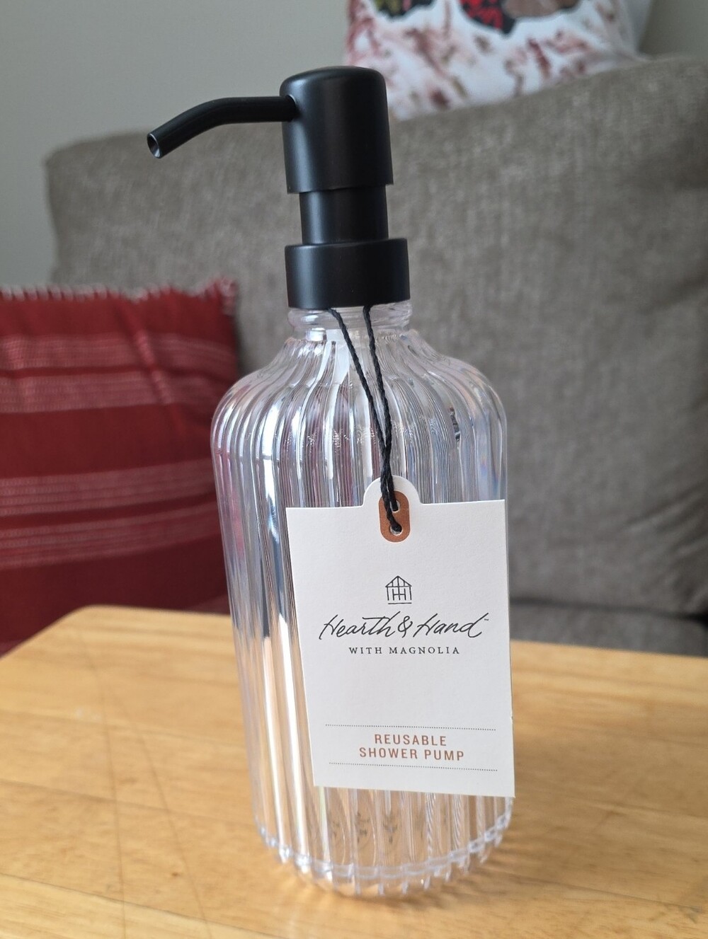 Hearth & Hand Clear Ribbed Refillable Pump Bottle with Black Top